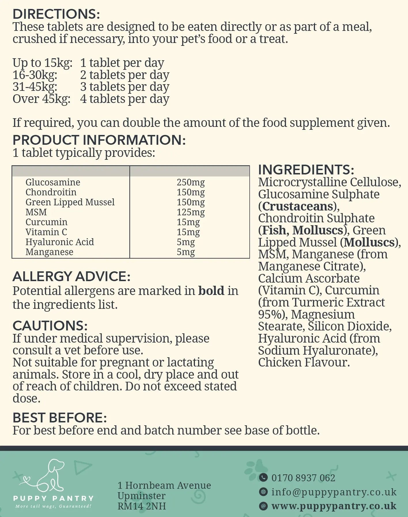 Joint Support Tablets – Chicken (120 Pack)
With glucosamine, chondroitin & MSM for mobility & comfort at all ages