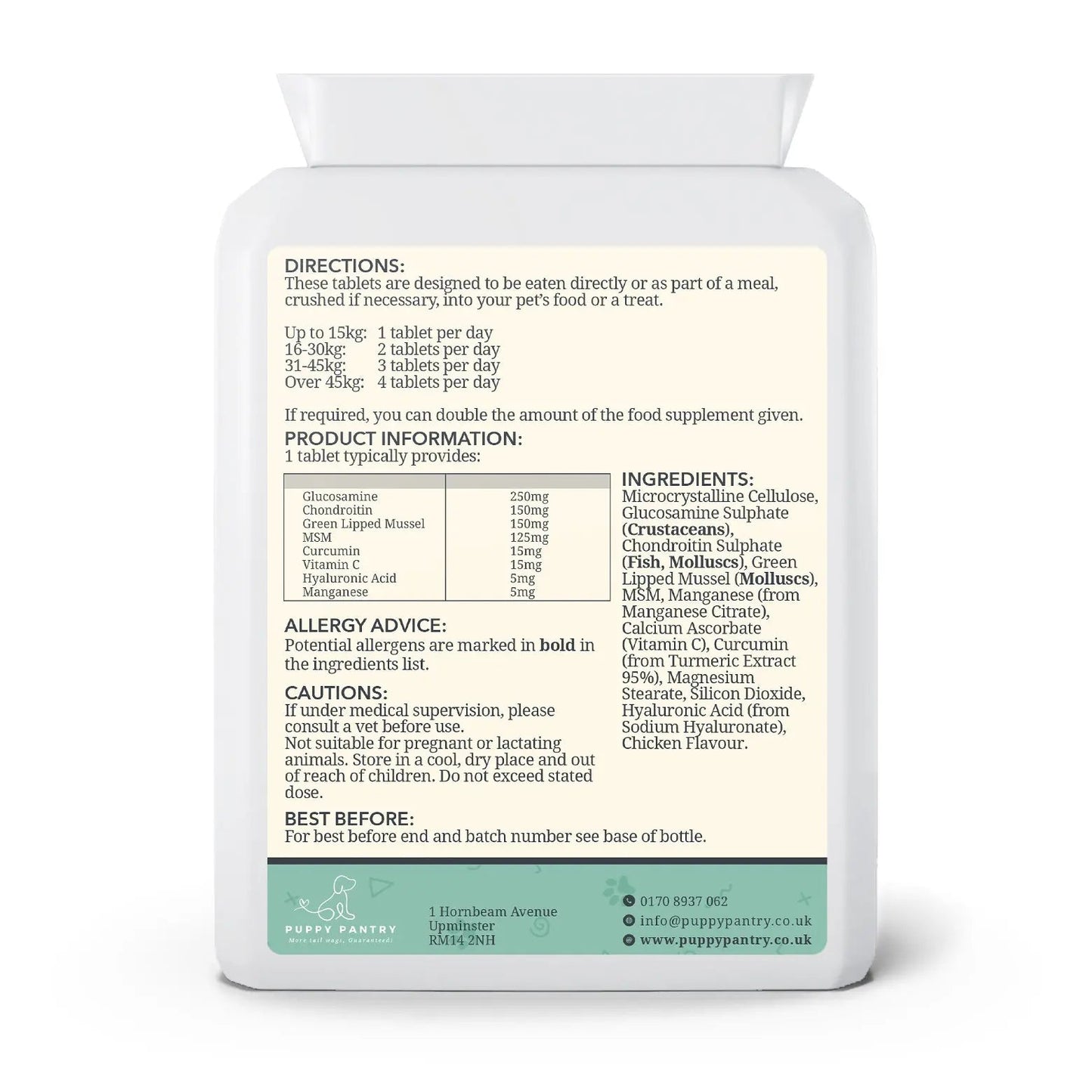 Joint Support Tablets – Chicken (120 Pack)
With glucosamine, chondroitin & MSM for mobility & comfort at all ages