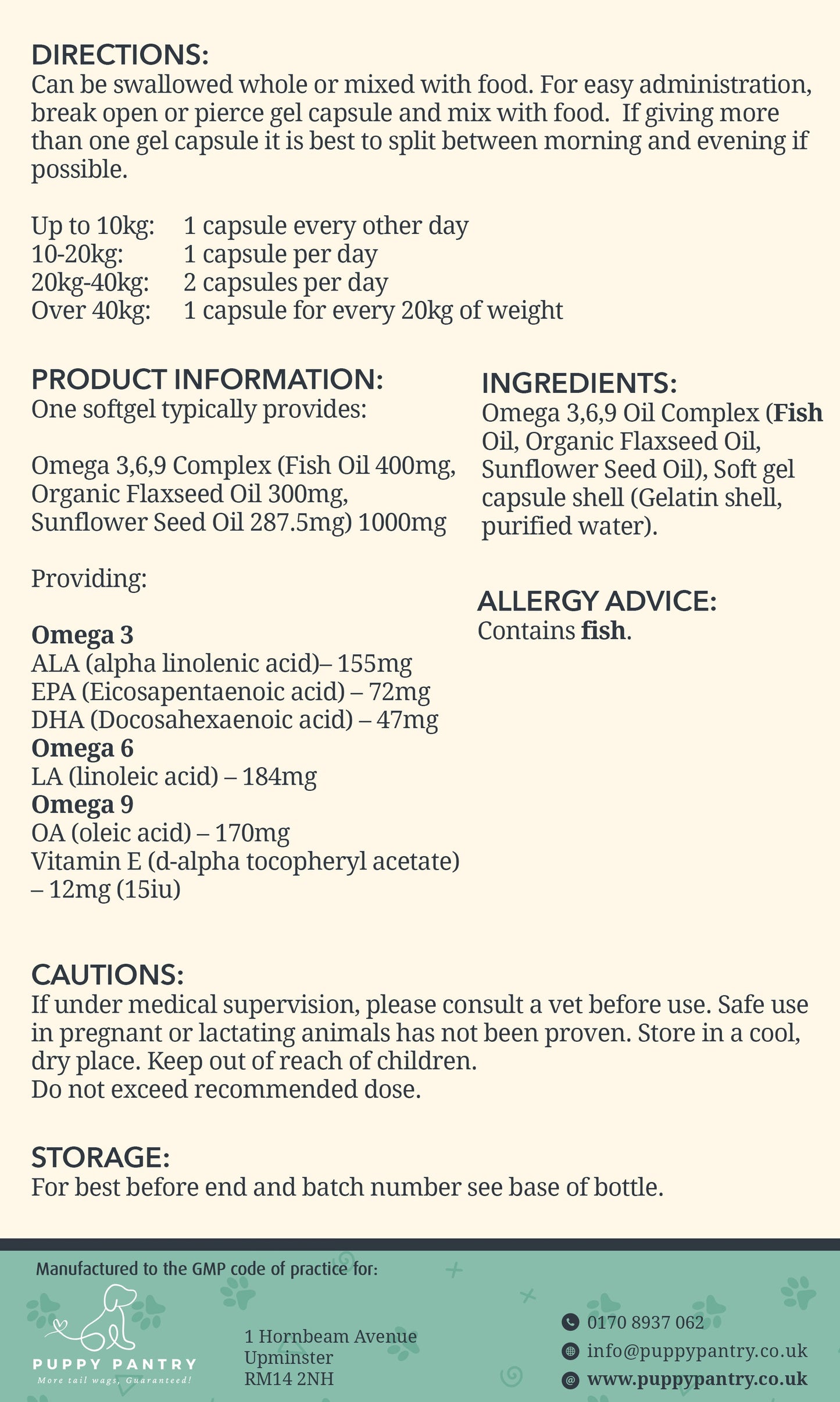 Omega 3-6-9 Softgels (120 Pack)
Supports brain function, skin health & a shiny coat